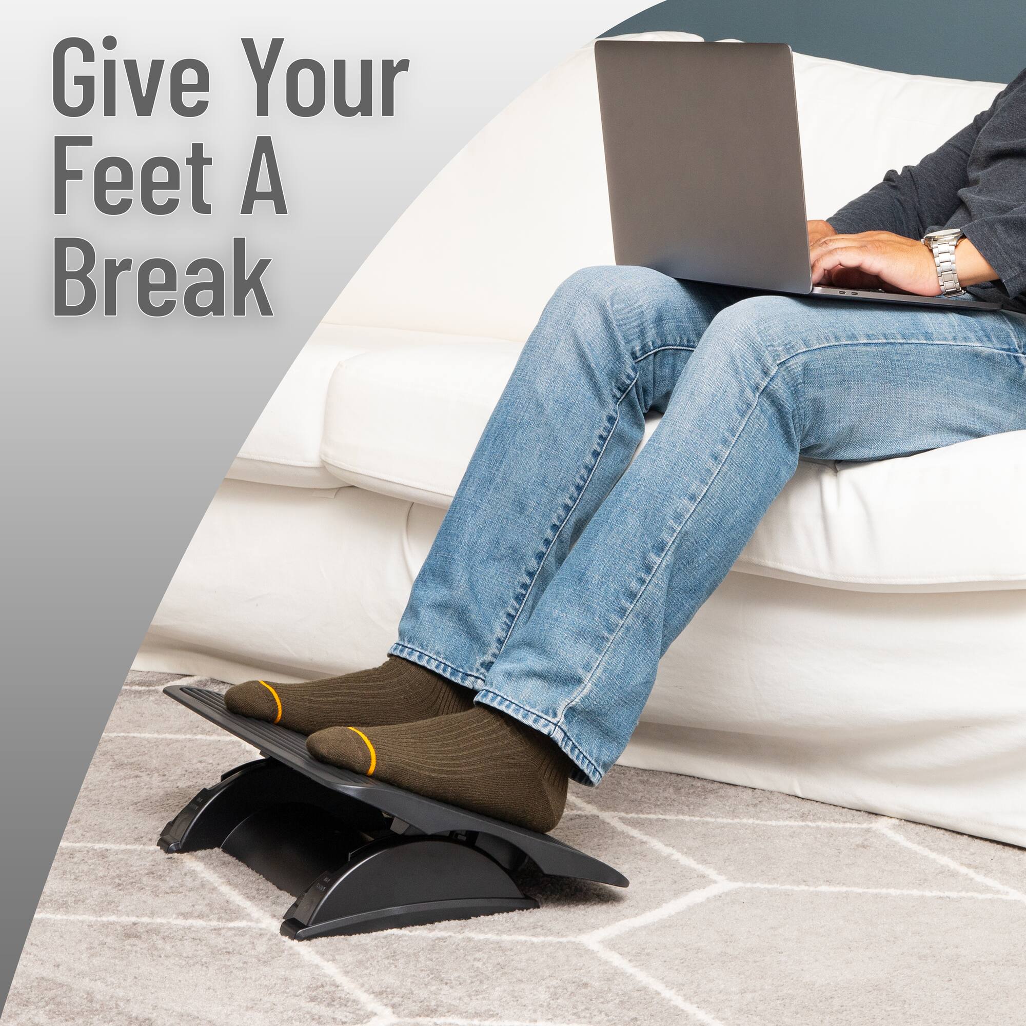 Mind Reader Foot Rest, Under Desk at Work, Ergonomic, Height Adjustable, Office, Plastic, Black